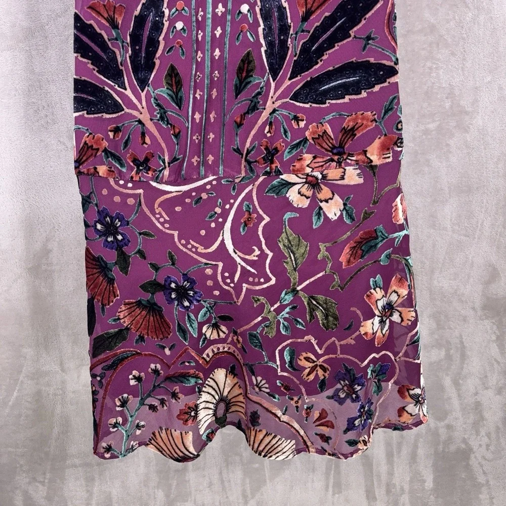 Free People Strawberry Fields Velvet Mini Dress Womens Small Purple Tapestry